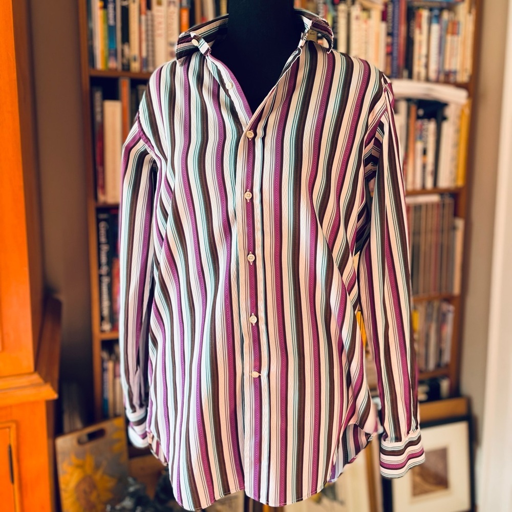 Etro Men's Striped Shirt in Purple, Black, and White